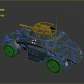 Military Armored Vehicle With Four Wheels Mounted Machine Gun And Open Grid Hatch