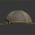 Cartoon Style Straw Woven Dome Structure On Green Grassy Base With White Top Section