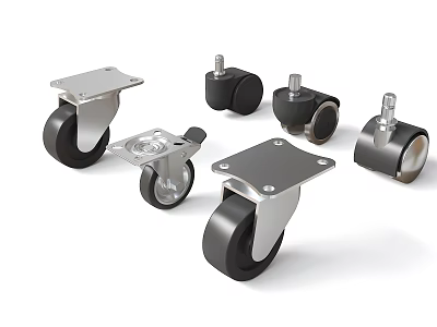 Heavy Duty Swivel Casters Featuring Metal Frame And Black Rubber Wheels For Industrial Applications 3d model