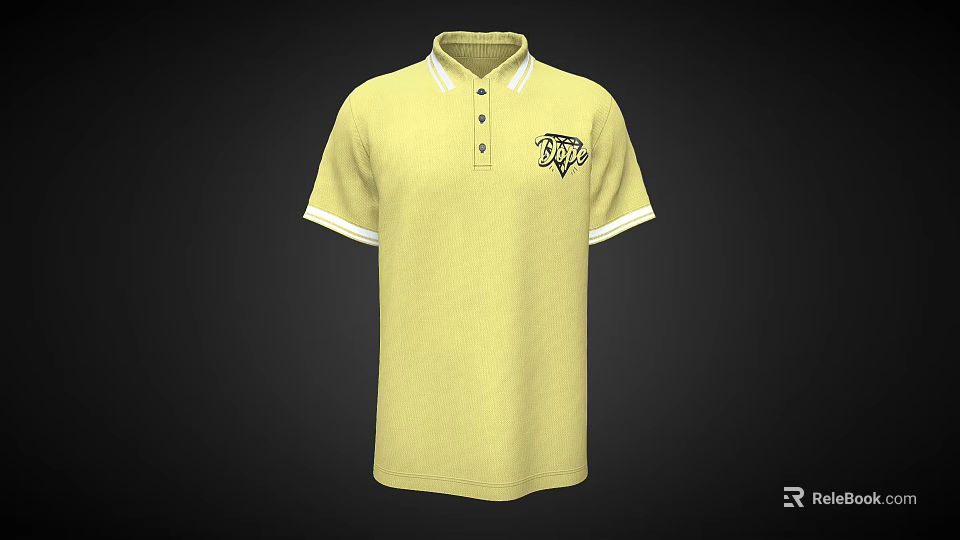 Yellow Short Sleeve Polo Shirt with White Collar Cuffs and Chest Logo 3d model 