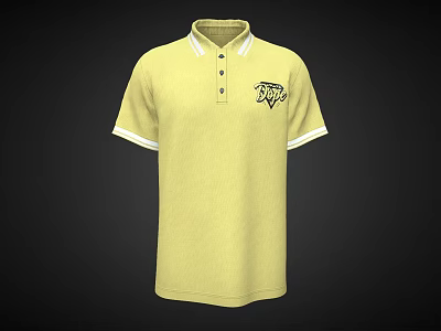 Yellow Short Sleeve Polo Shirt with White Collar Cuffs and Chest Logo 3d model