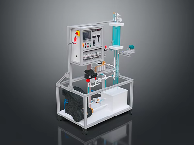 Industrial Laboratory Equipment System With Control Panel Transparent Tubes And Blue Container 3d model