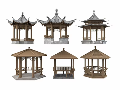 Classic Traditional Chinese Wooden Pavilions With Diverse Roof Styles And Architectural Details 3d model