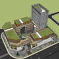 Modern Commercial Complex With Shopping Mall Atrium Green Spaces Escalators And Outdoor Seating
