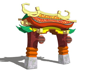 Chinese style archway national tide theme park door head 3d model