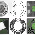 Tree Grates in Various Shapes Featuring Green Grass and Gravel Designs 3d model