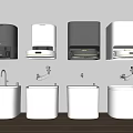Modern Sanitary Ware Display With Wall Mounted Hand Dryers And White Washbasins
