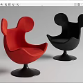 Stylish Red And Black Leisure Chairs With Mickey Ear Shaped Design And Velvet Upholstery