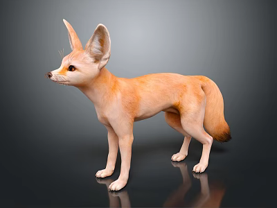 Fennec Fox With Large Ears And Light Brown Fur Standing On Dark Background 3d model