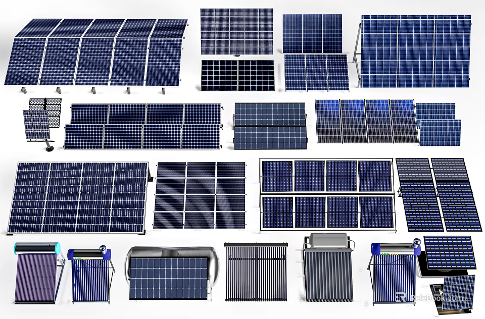 Various Types Of Solar Panels And Renewable Energy Equipment 3d model 