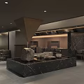 Modern Restaurant Interior Design With Stone Decorations Wooden Walls Open Layout And Marble Elements 3d model