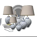 Decorative Table Lamps Featuring Blue And White Patterns For Home Decoration 3d model