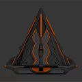 Black And Orange Futuristic Conical 3D Structure With Geometric Lines And Support Base 3d model