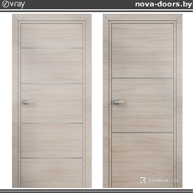 Modern Wooden Swing Doors With Paneled Design And Light Wood Finish 3d model 