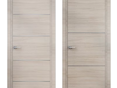 Modern Wooden Swing Doors With Paneled Design And Light Wood Finish 3d model