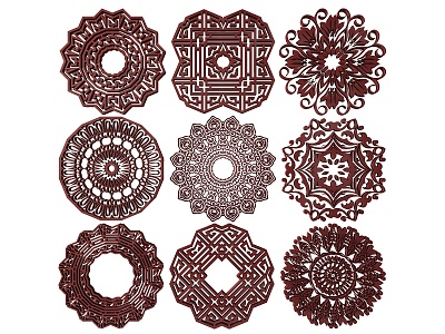 New Chinese Style Flower Lattice Carved Flower Lattice Window Flower Round Window Flower Carved Hollow Flower Window Vintage Pattern Window model