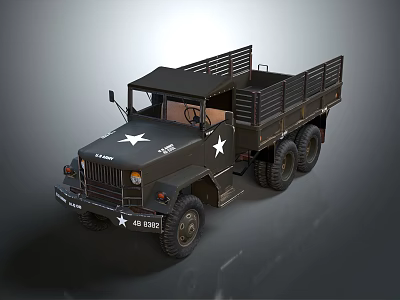 Military Functional Cargo Truck With Star Markings And Railed Bed 3d model