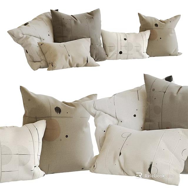 Multiple Modern Decorative Throw Pillows With Neutral Tones And Geometric Patterns 3d model