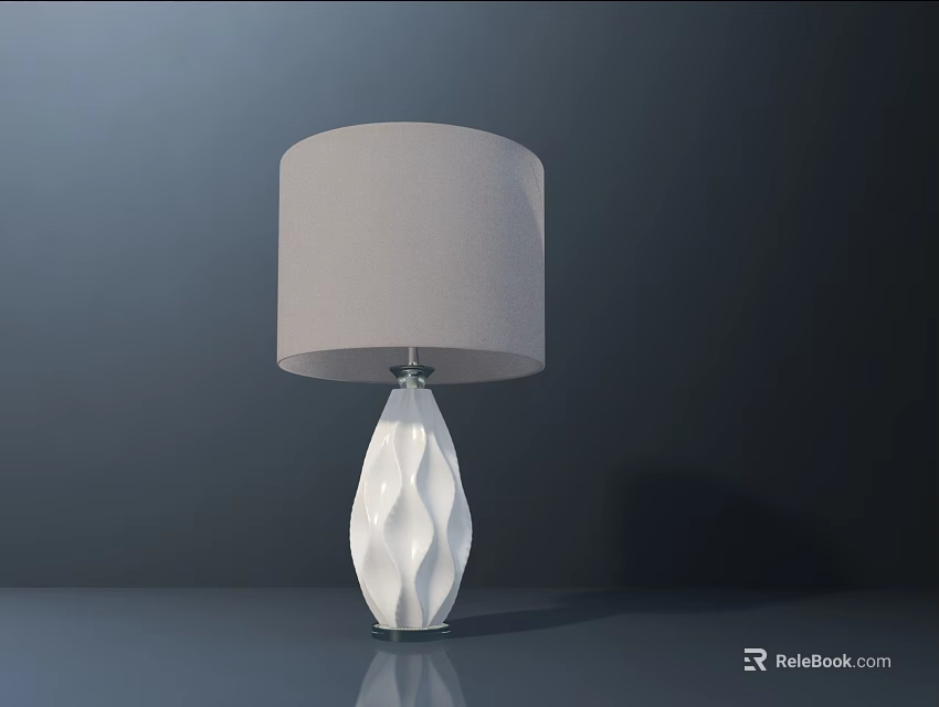Modern Table Lamp With Gray Lampshade And White Wavy Textured Base On Smooth Surface 3d model