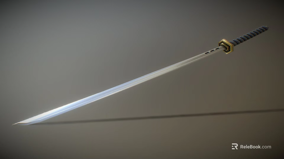Japanese Katana Weapon With Sharp Metal Blade Traditional Handle And Golden Accent On Gray Background 3d model 