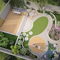 Courtyard Garden Design with Wooden Deck Lawn Circular Pavers Seating and Water Feature