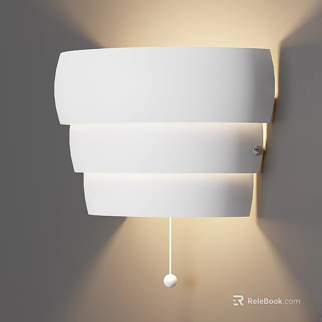 White Modern Wall Light with Layered Curved Design and Soft Glow 3d model