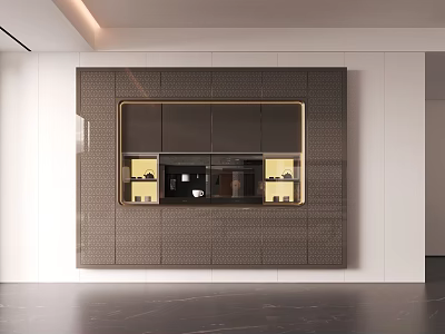 Modern Elegant Tea Cabinet With Glass Doors And Gold Accents In Interior Design 3d model