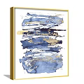 Blue And Gold Abstract Paintings With Brushstrokes In Golden Frames