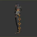 Shirtless Male Character With Grey And Yellow Mechanical Arms Yellow Chains And Dark Pants