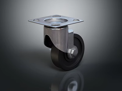 Heavy Duty Industrial Metal Caster Wheel With Square Base And Black Rubber Tire 3d model