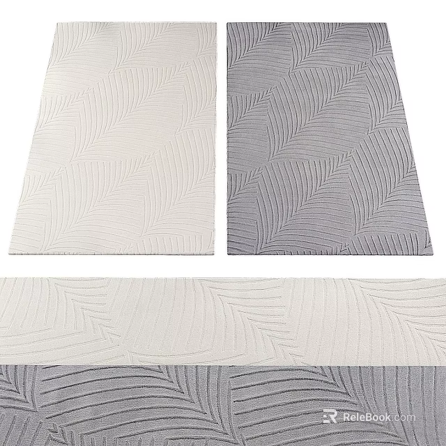 Modern Square Rugs With White And Gray Leaf Pattern For Living Room Decor 3d model 