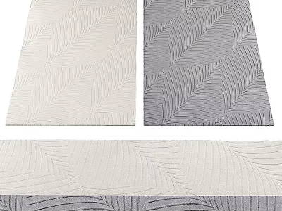 Modern Square Rugs With White And Gray Leaf Pattern For Living Room Decor 3d model