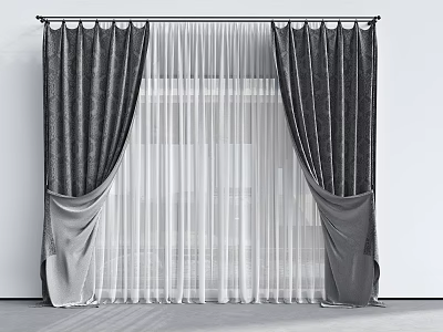 Modern Curtain Design For Windows With Sheer Layer And Two Tone Fabrics 3d model