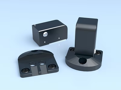 Black Metal Mechanical Parts With Different Shapes Holes And Base Design 3d model