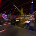 Stylish Bar Interior Design With Neon Sign Stage Sofa Seating And Lighting Effects 3d model