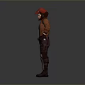 A Man in Red Helmet and Brown Gray Outfit Standing with Hands on Hips