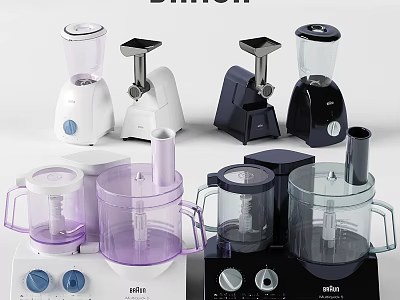 Modern Kitchen Appliances Including Blenders and Food Processors in White Black Purple 3d model