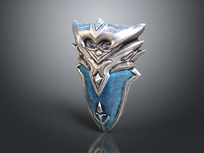 Ornate Silver Blue Decorative Shield With Mythical Motifs And Shiny Surface 3d model