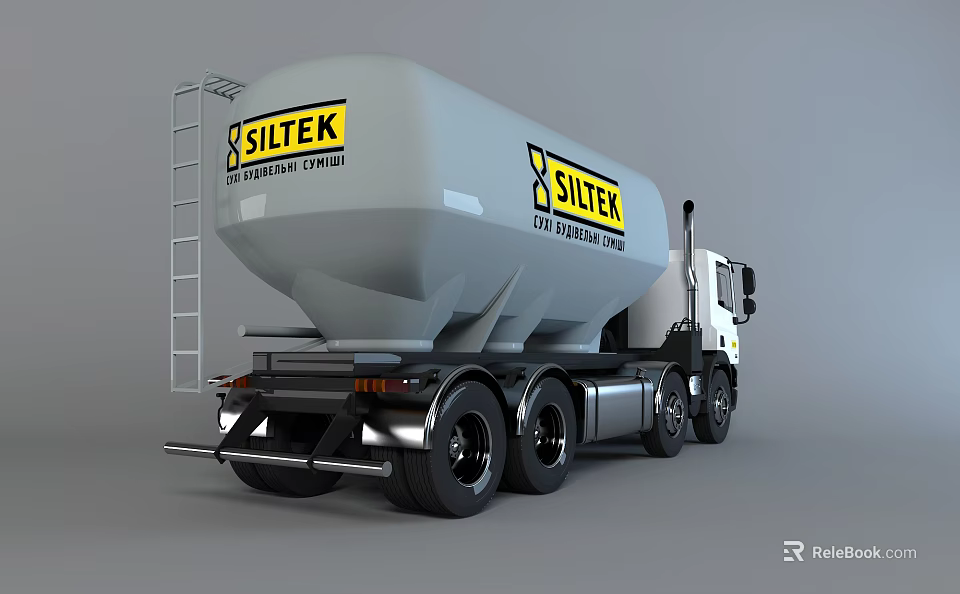 SILTEK International White Tanker Truck With Ladder And Multiple Wheels 3d model 