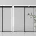 Modern Glass Doors With Black Frames And Green Plant In White Pot
