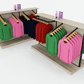 Clothing Display Racks with Colorful Sweaters in Pink Green Black Red and Hanging Tags