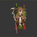 Vibrant Mythical Character With Creature Inspired Horns Nature Themed Attire And Curved Staff