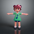 Cartoon Girl Character With Pigtails Pink Bow Green T-shirt Music Note And Outstretched Arms