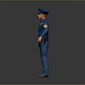Professional Police Officer In Blue Uniform With Hat Standing Pose And Utility Belt