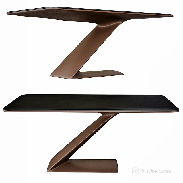 Modern Stylish Dining Table With Black Tabletop And Unique Brown Leg Design 3d model 
