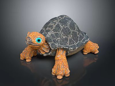 Detailed Colorful Reptile Turtle With Gray Shell Orange Legs And Blue Eyes 3d model