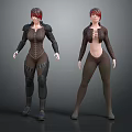 Two Female 3D Characters Showcasing Different Costume Designs With Leather Straps 3d model