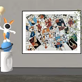 Abstract Painting With Colorful Human Portraits Hanging On Wall In Modern Interior
