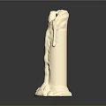White Tall Candle with Melted Wax Dripping and Smooth Surface on Black Background
