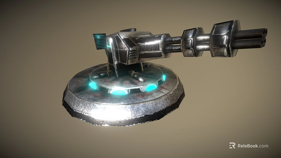 Futuristic Mechanical Device With Metallic Circular Base And Blue Glowing Lights 3d model 